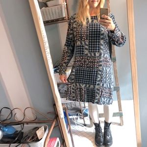 Loft Black Floral Scandinavian Pattern Dress